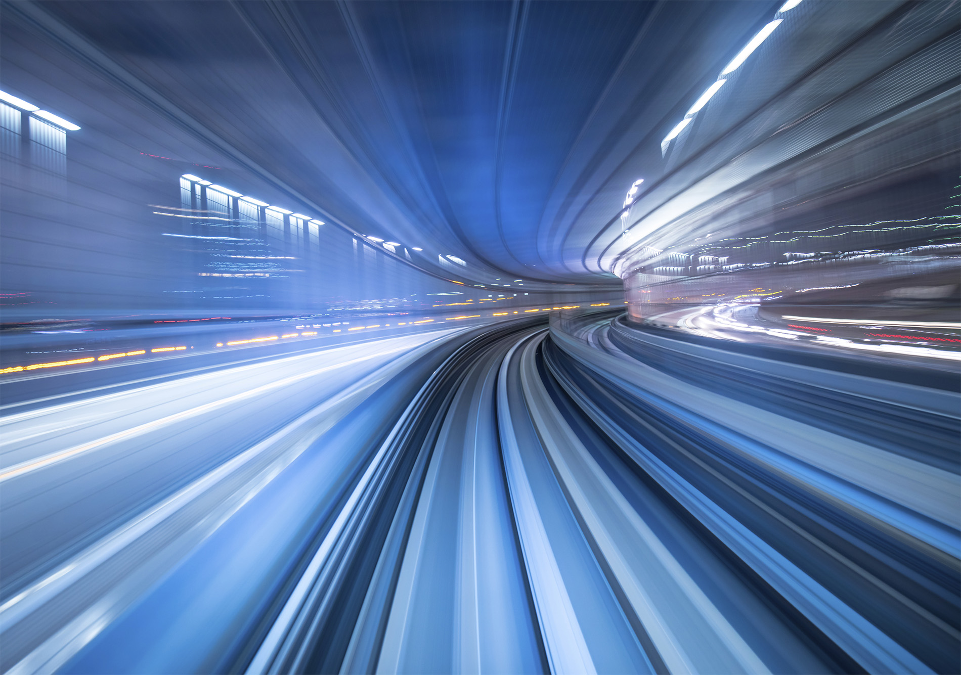 Alpine Creations: Motion blur of train moving inside tunnel in Tokyo, Japan